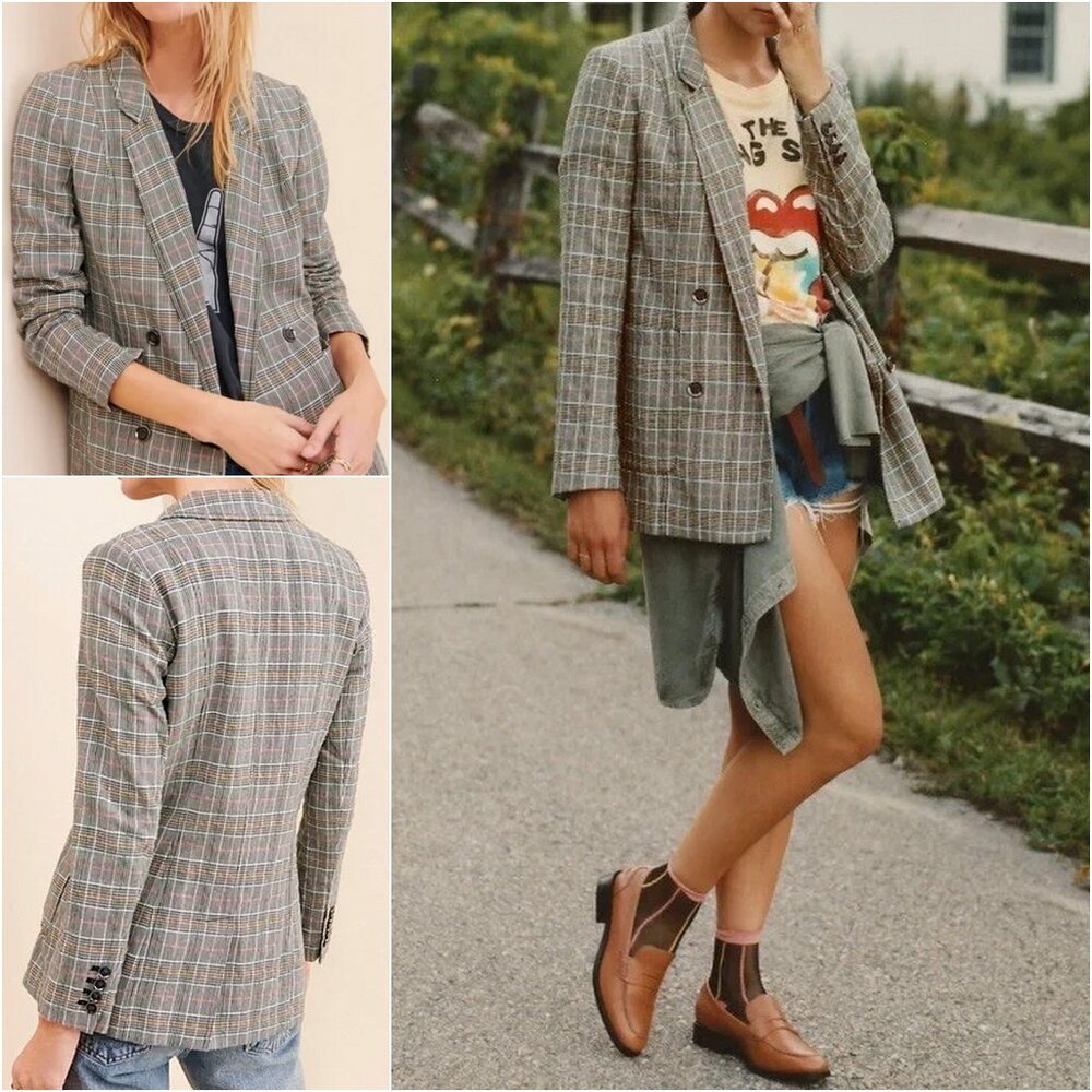 Anthropologie Maeve Lilith Glen Plaid Double Breasted Blazer